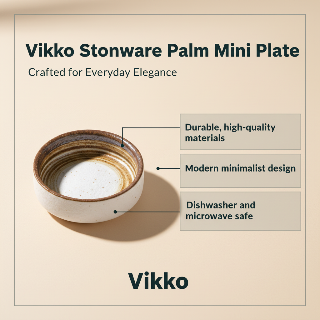 Vikko Stoneware Palm Mini Plate – Cream White with Brown Rim