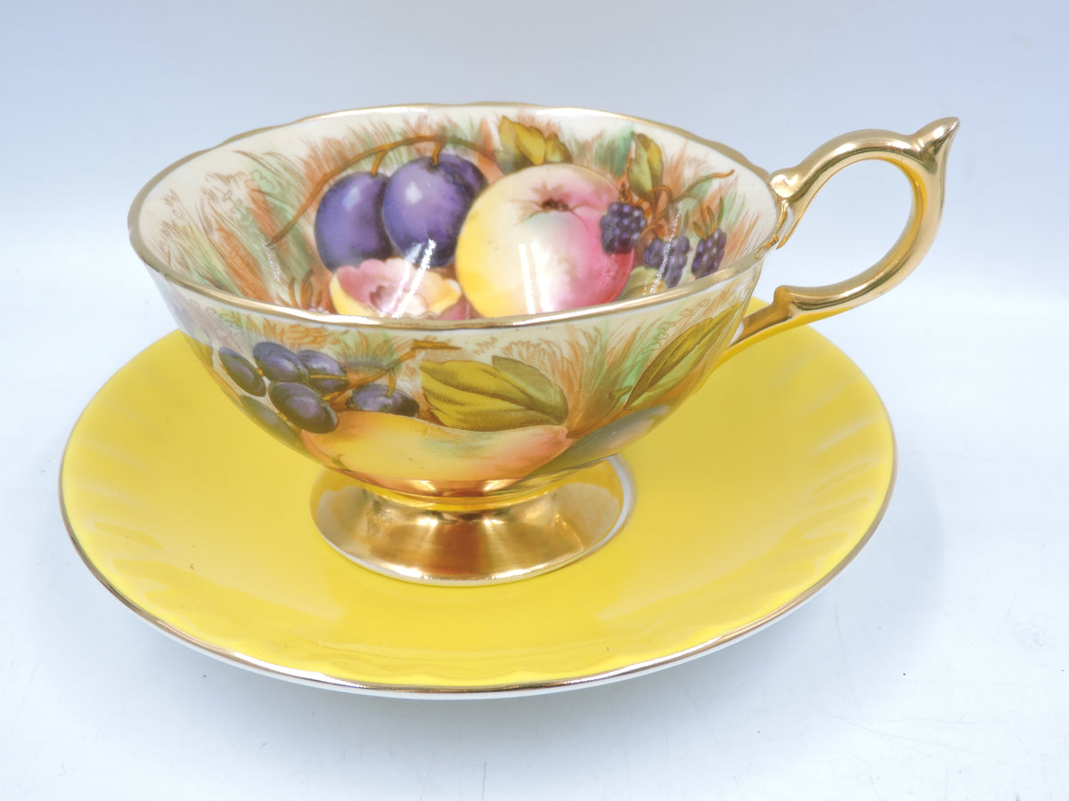 Vintage Aynsley Orchard Fruit Teacup and Yellow Saucer Set