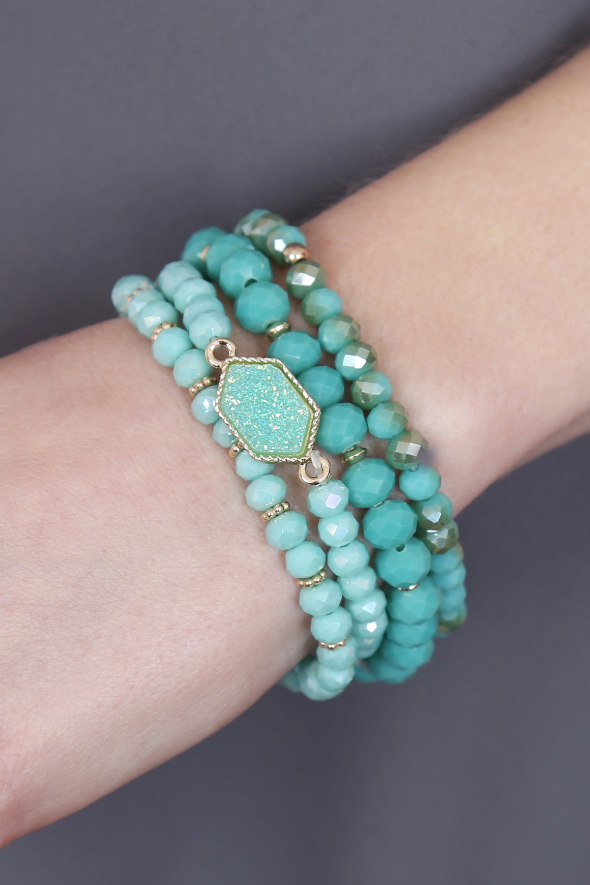 Hexagon Druzy & Glass Bead Bracelet