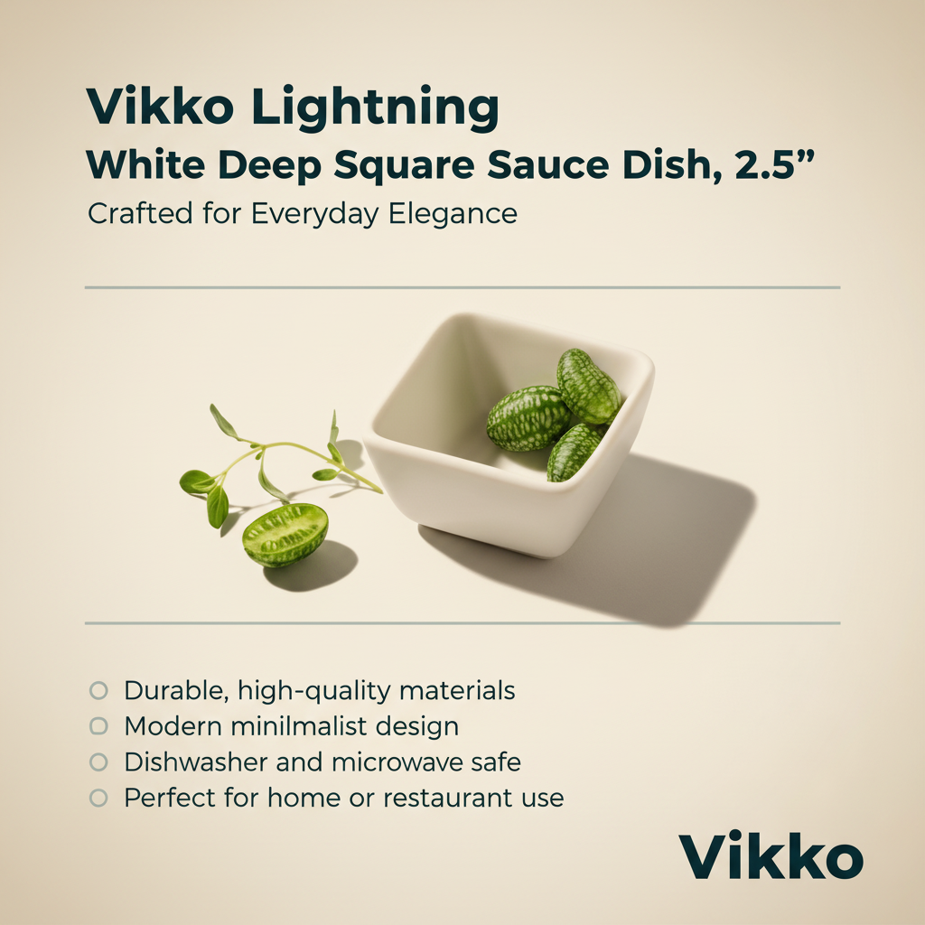 Vikko Lightning White Deep Square Sauce Dish – 2.5"
