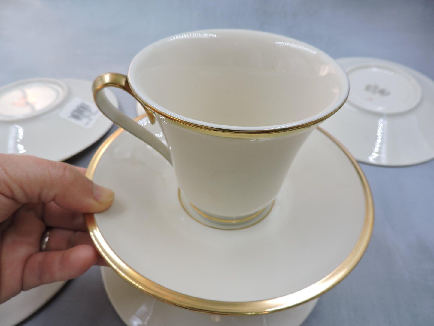 Lenox Eternal 3 tired serving tray and Tea Cup/Saucer for 6 Person