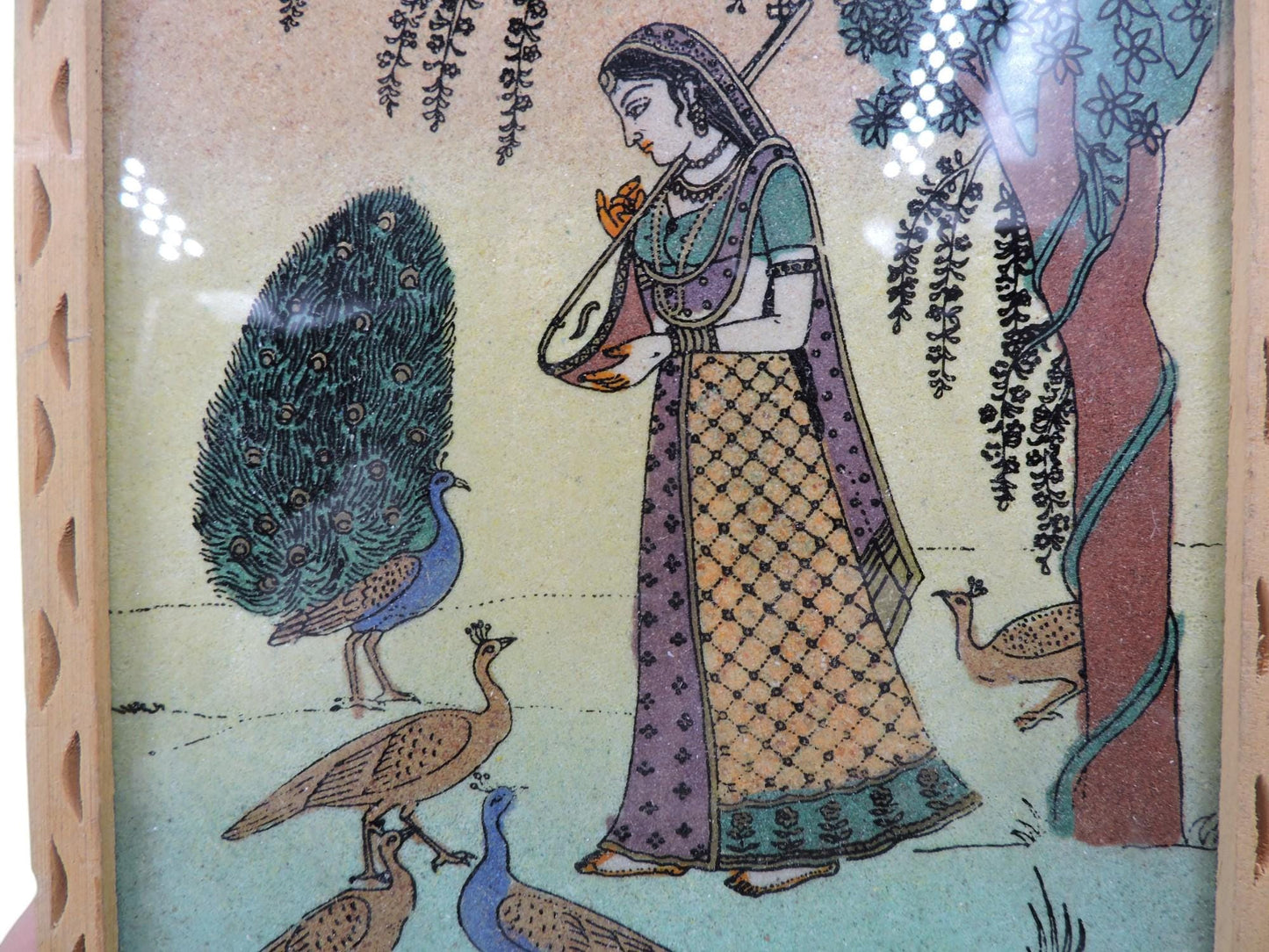 Vintage Wood Key Ring Holder With Gemstone Ragini Painting