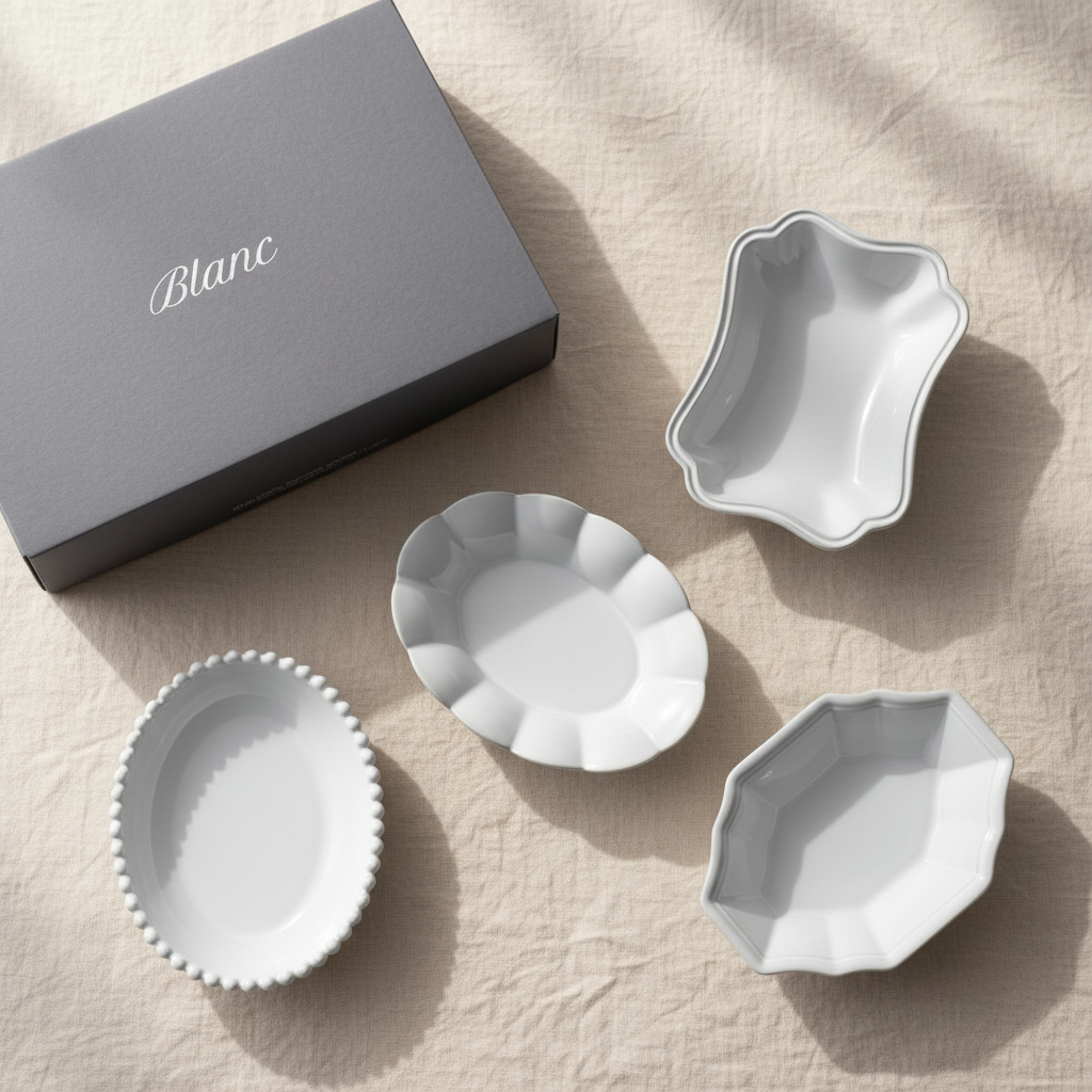 Blanc Wabi-Sabi Ceramic Floral Bowls (Set of 4)