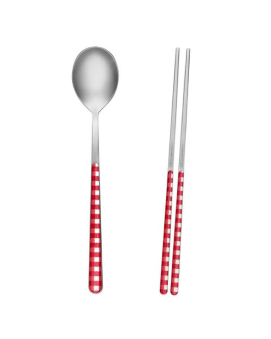 Neva Italian Gingham Spoon & Chopsticks Set for 2Person (4 Pcs)