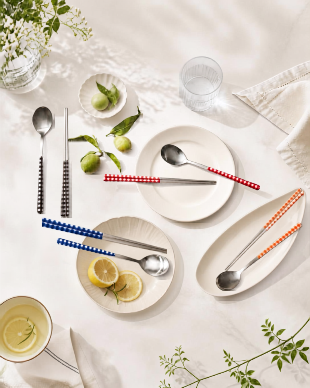 Neva Italian Gingham Spoon & Chopsticks Set for 2Person (4 Pcs)