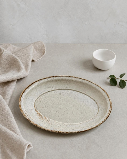 Japanese Stoneware Oval Platter, Rustic Beige (10.5" x 7.5")