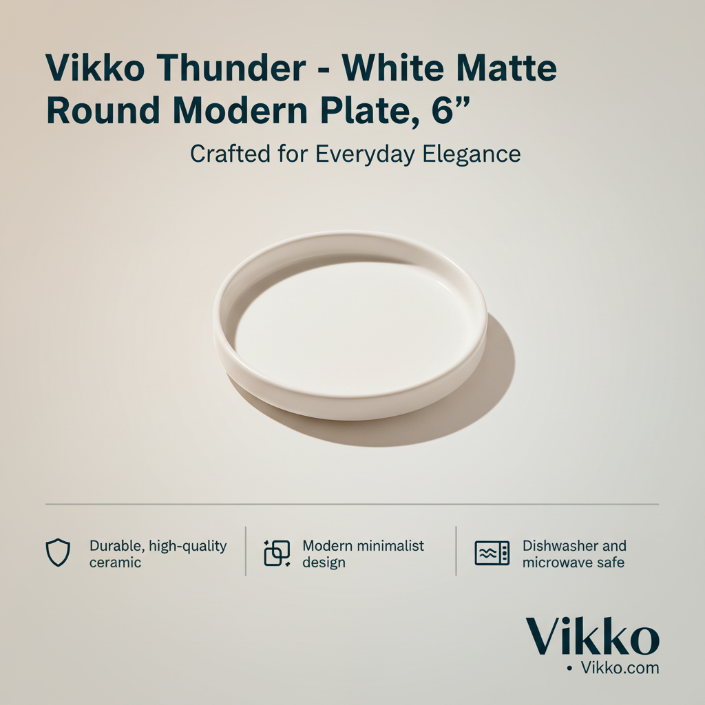 Vikko Thunder - White Matte Round Modern Plate, 6"