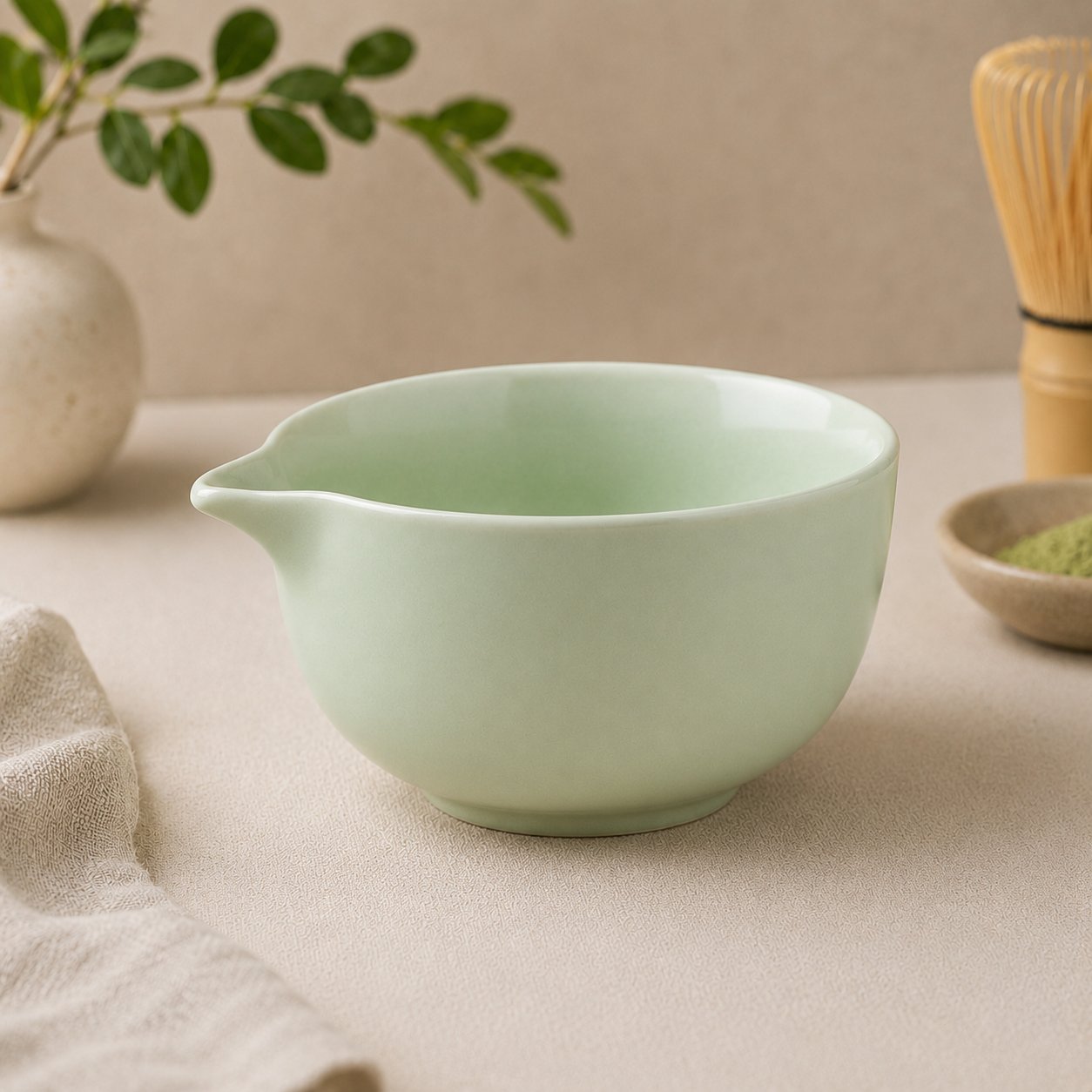 Matcha Latte Bowl With Spout Light Green