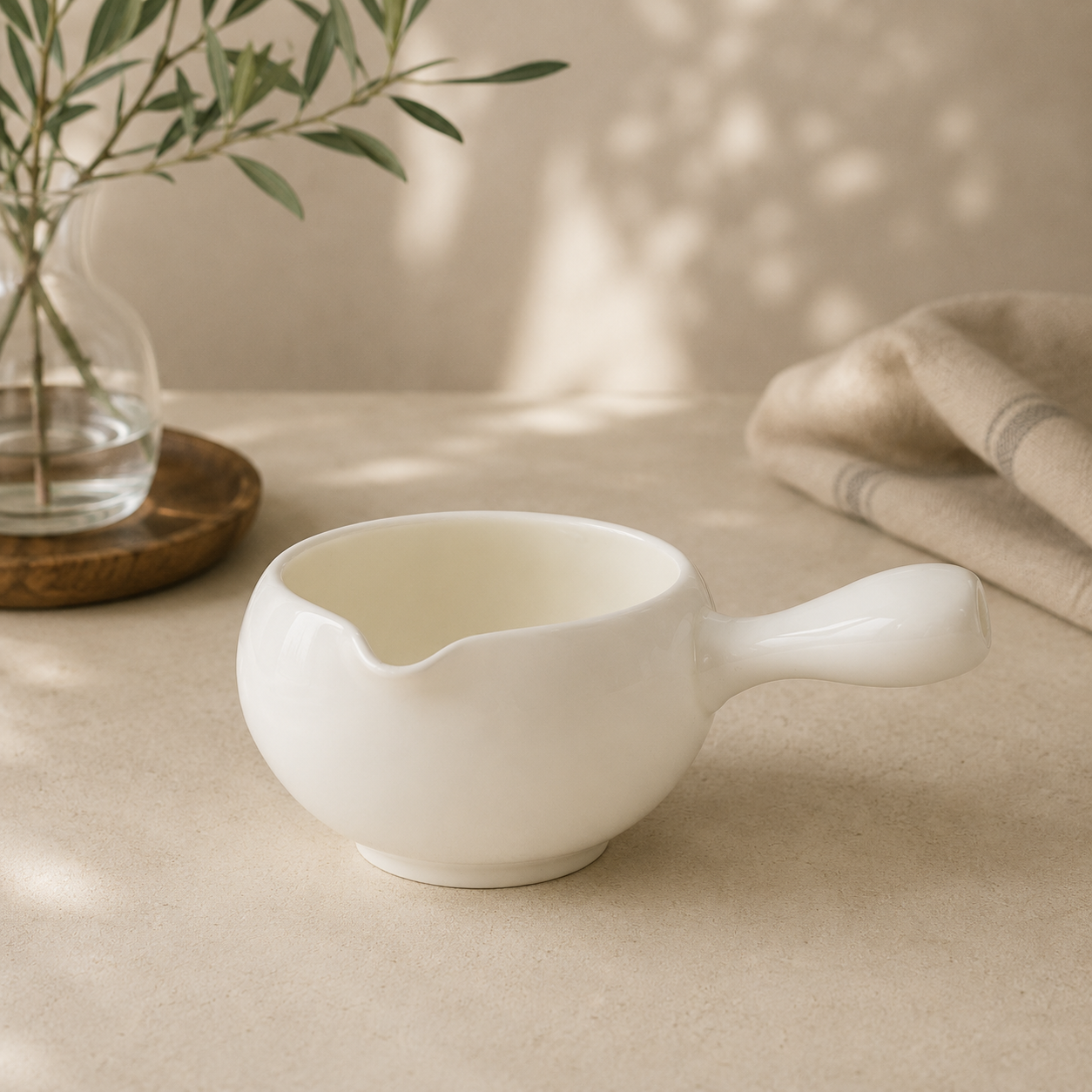 Glossy White Katakuchi Matcha Bowl - 12oz