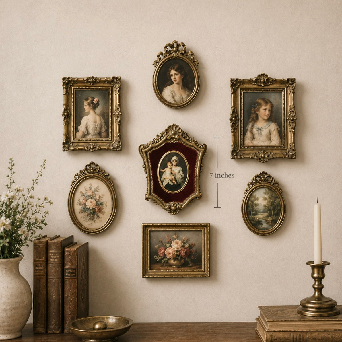 Lady Portrait with Baby Cameo Victorian Oval Dome Glass Frame
