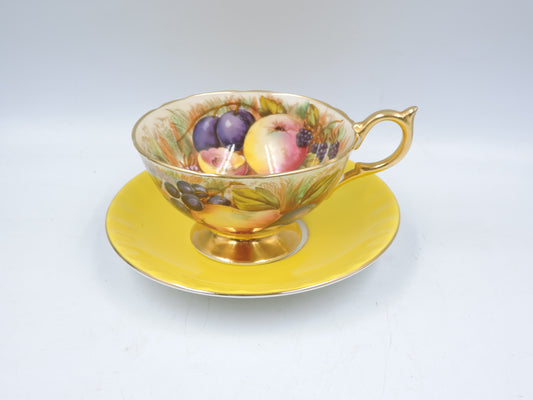Vintage Aynsley Orchard Fruit Teacup and Yellow Saucer Set