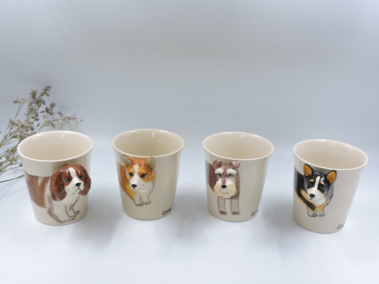 Set of 4 Dog Mugs – Hand-Painted Ceramic Collection