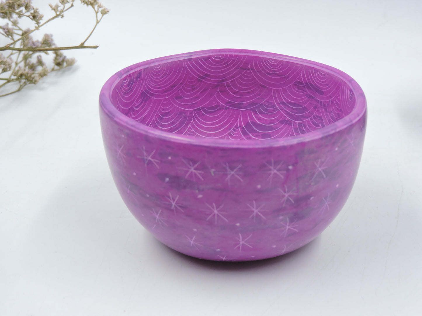 Etched Pattern Stone Bowl - Handmade Fair Trade Catchall