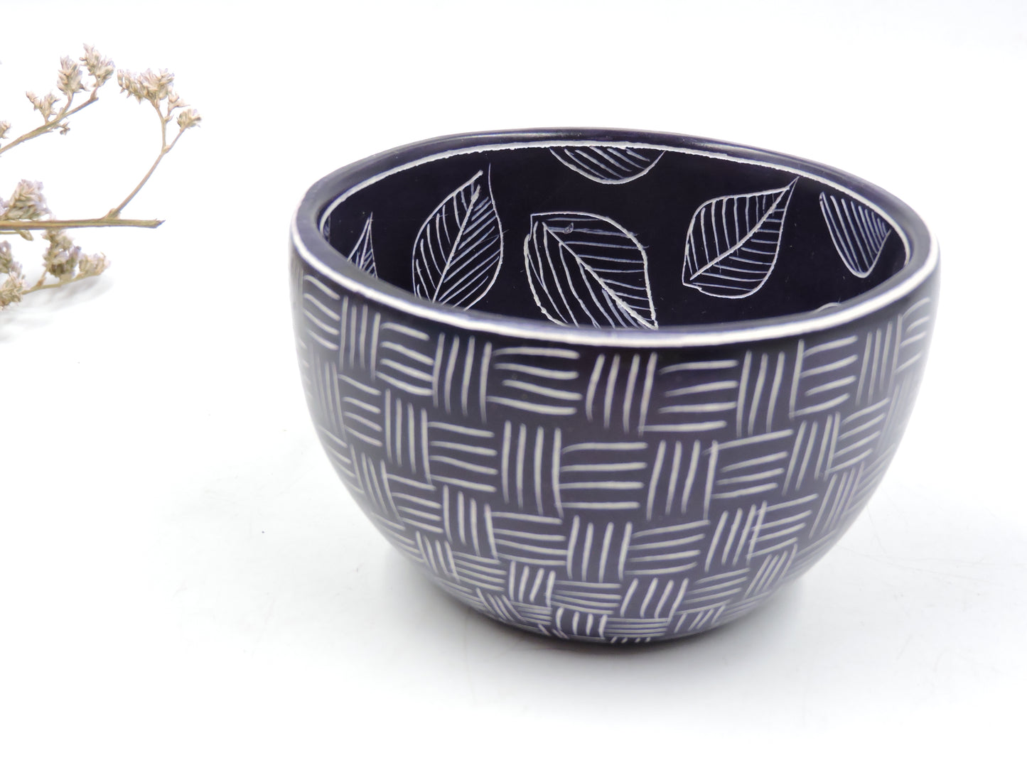 Etched Pattern Stone Bowl - Handmade Fair Trade Catchall