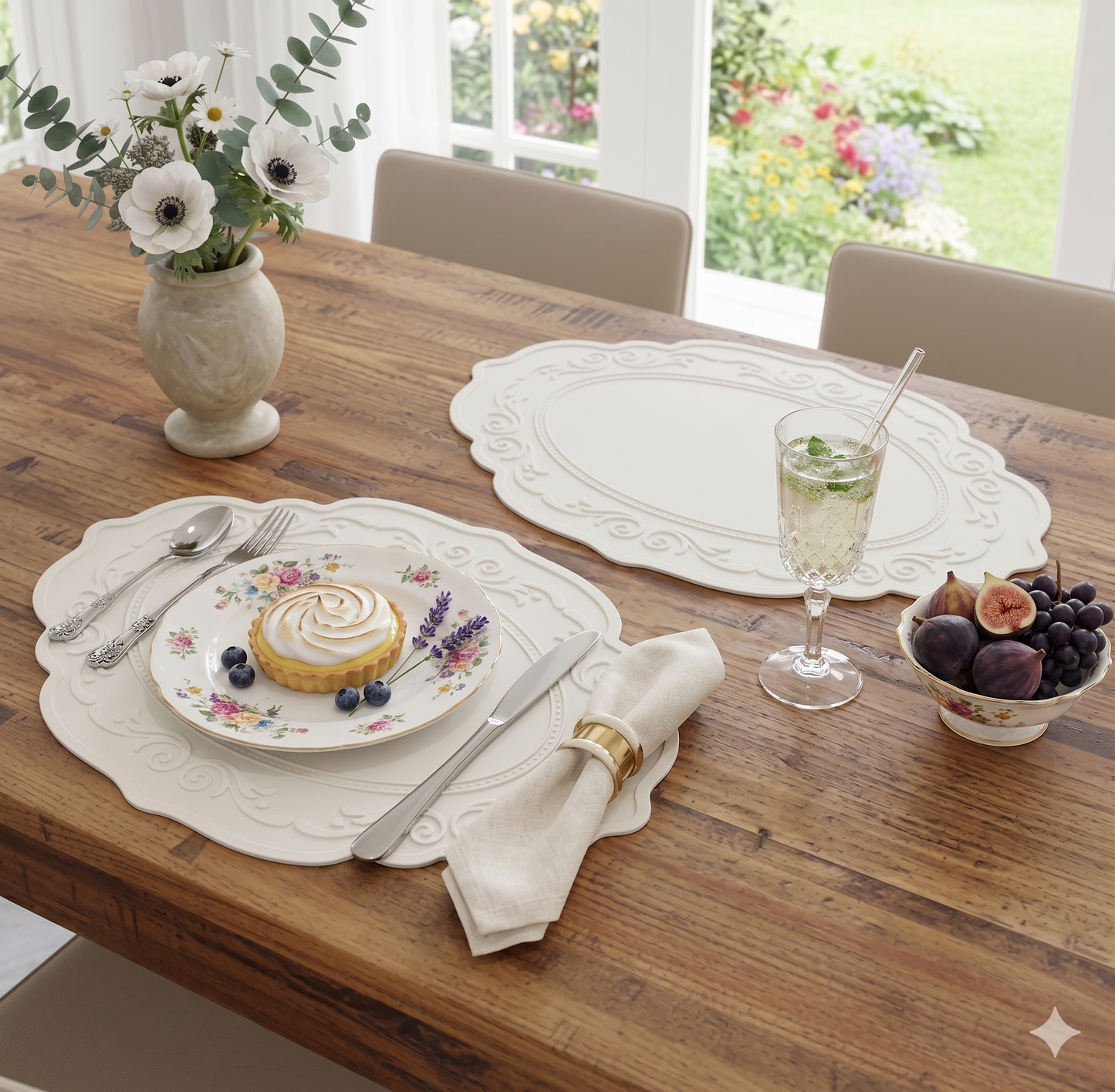 Nordic Shabby Chic Oval Premium Silicone Placemat 2Pcs