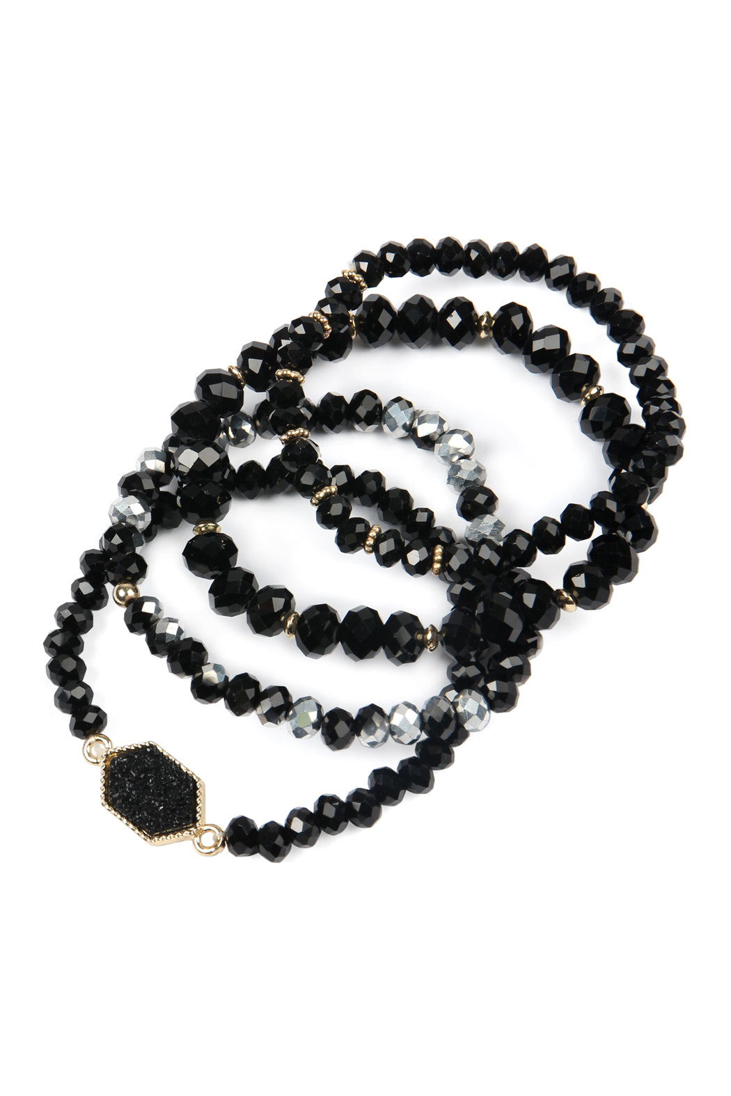 Hexagon Druzy & Glass Bead Bracelet