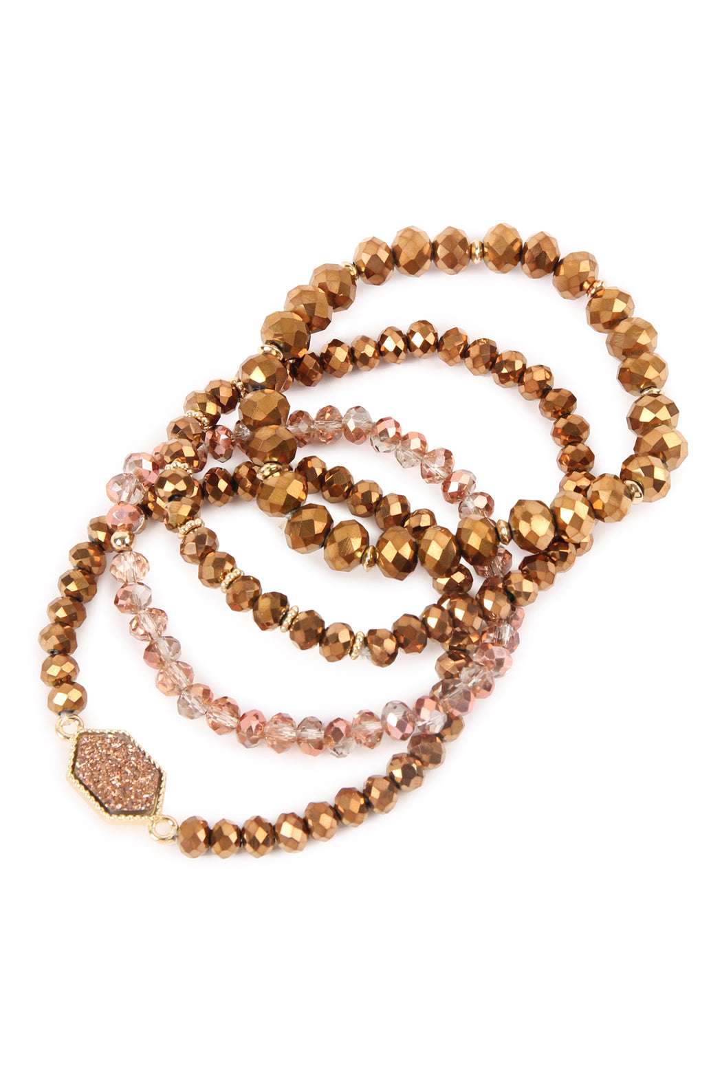 Hexagon Druzy & Glass Bead Bracelet