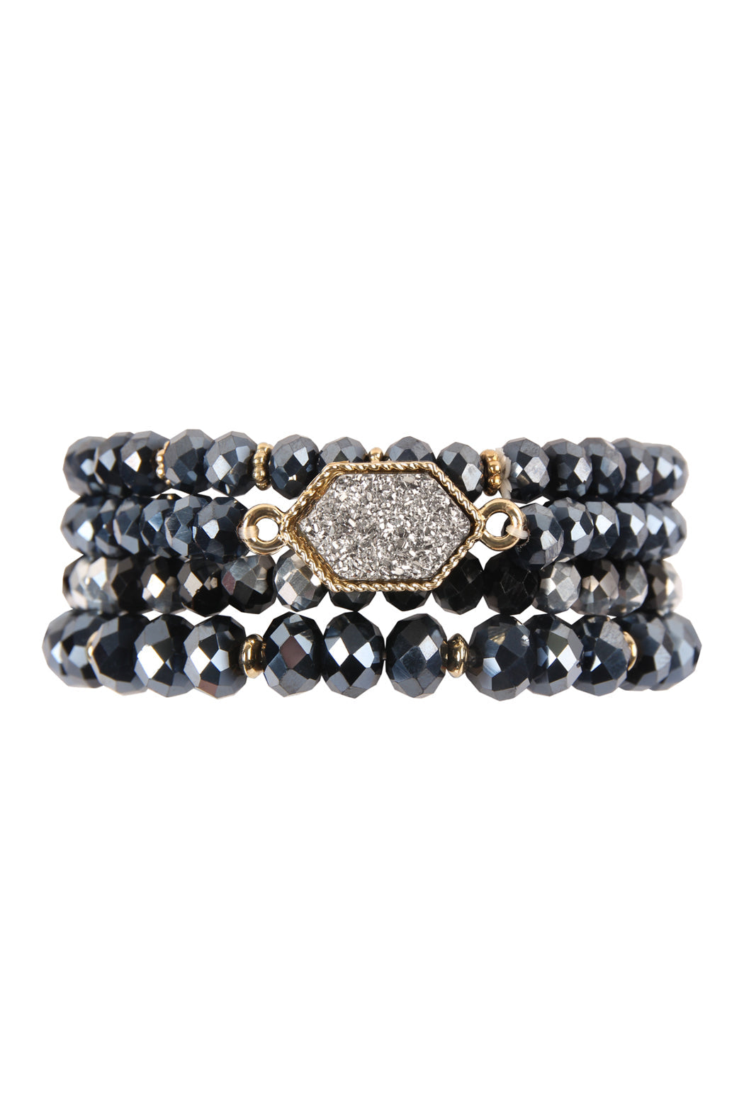 Hexagon Druzy & Glass Bead Bracelet