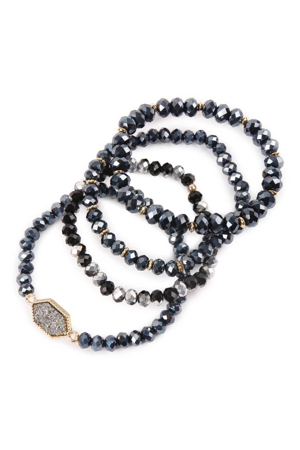 Hexagon Druzy & Glass Bead Bracelet