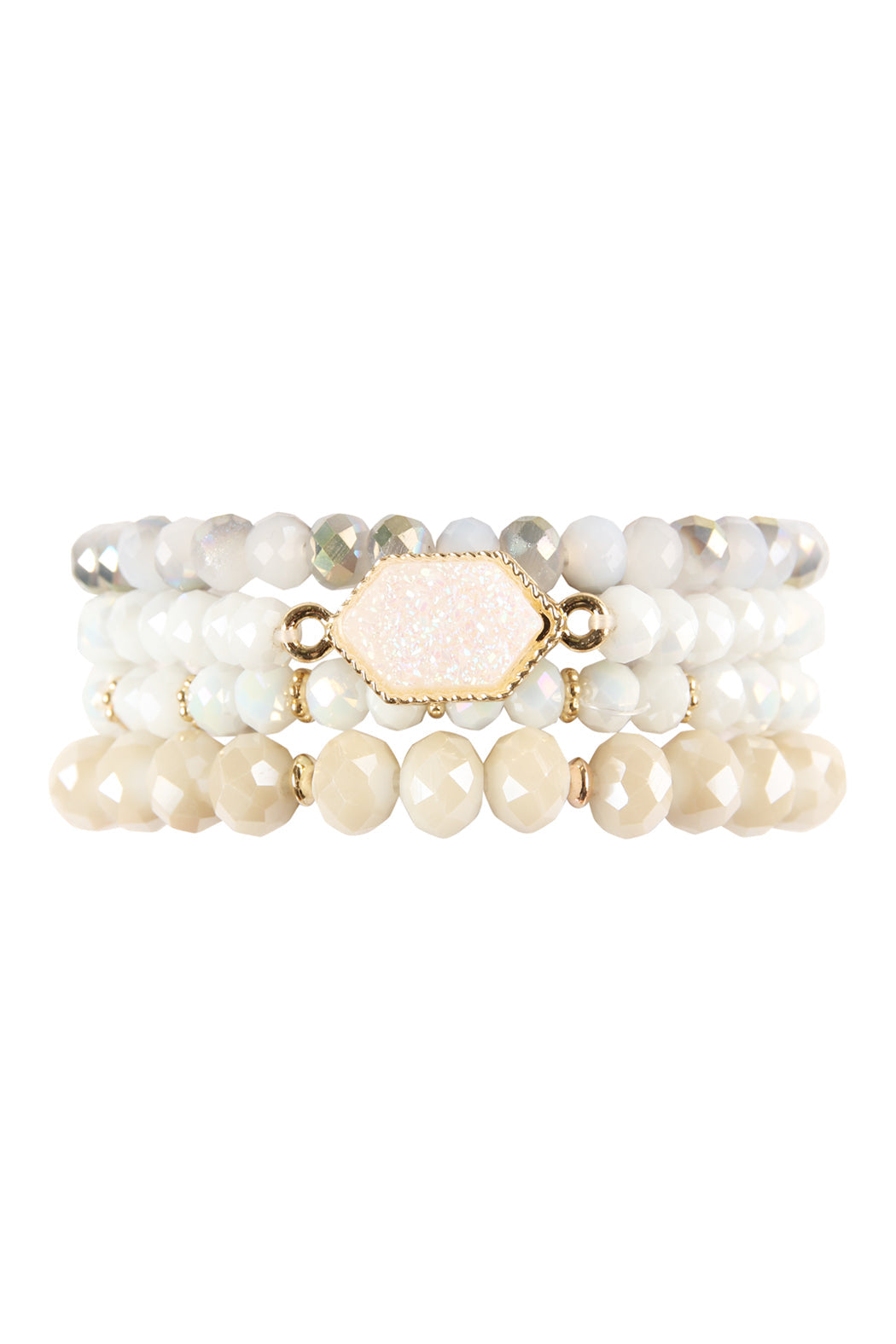 Hexagon Druzy & Glass Bead Bracelet