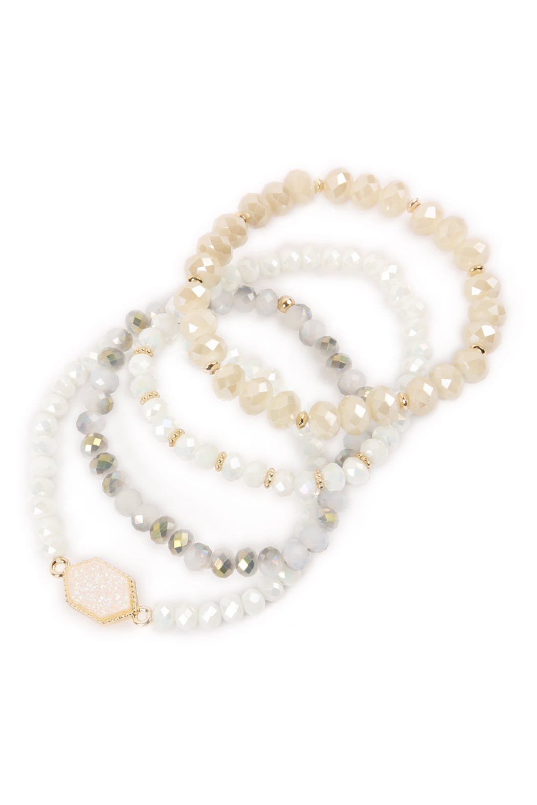 Hexagon Druzy & Glass Bead Bracelet