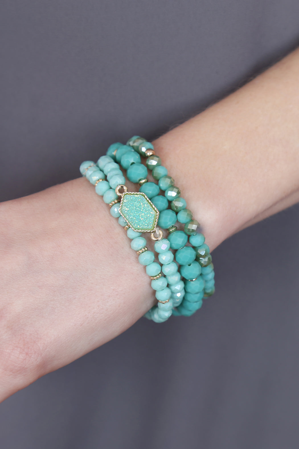 Hexagon Druzy & Glass Bead Bracelet