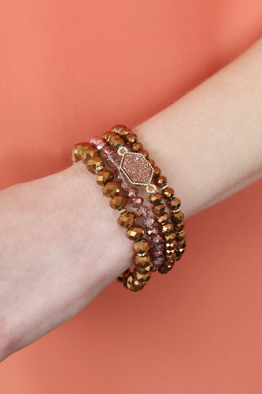 Hexagon Druzy & Glass Bead Bracelet