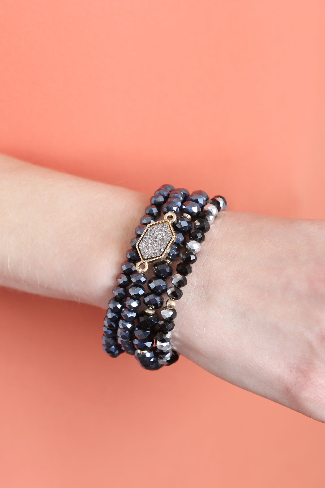 Hexagon Druzy & Glass Bead Bracelet