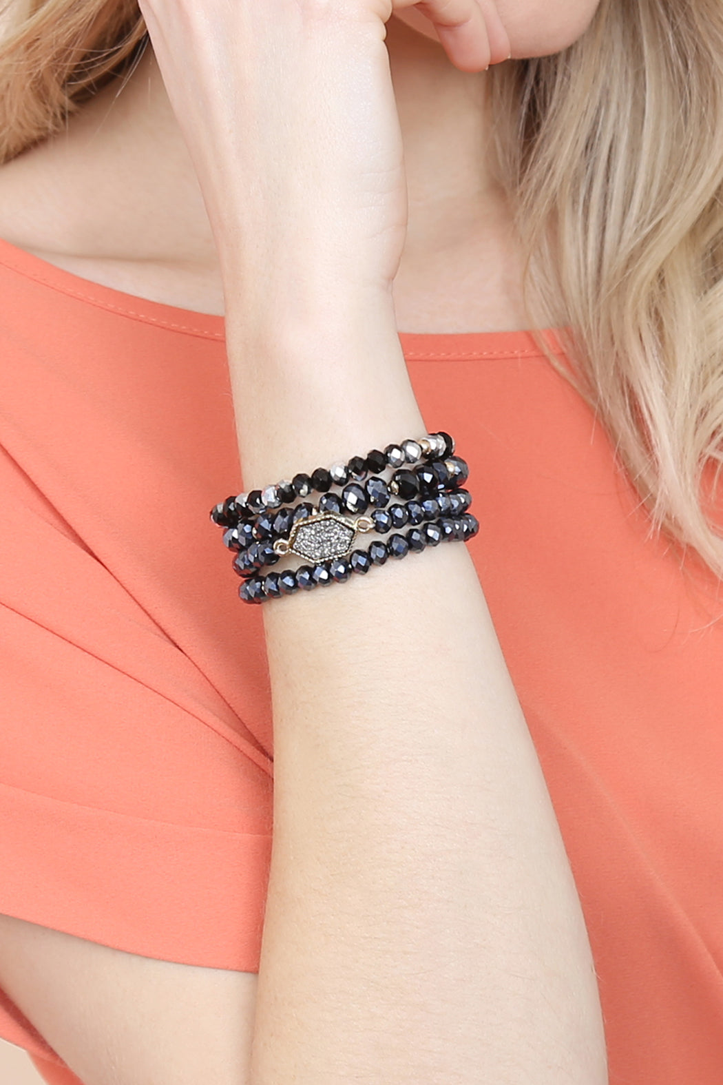 Hexagon Druzy & Glass Bead Bracelet