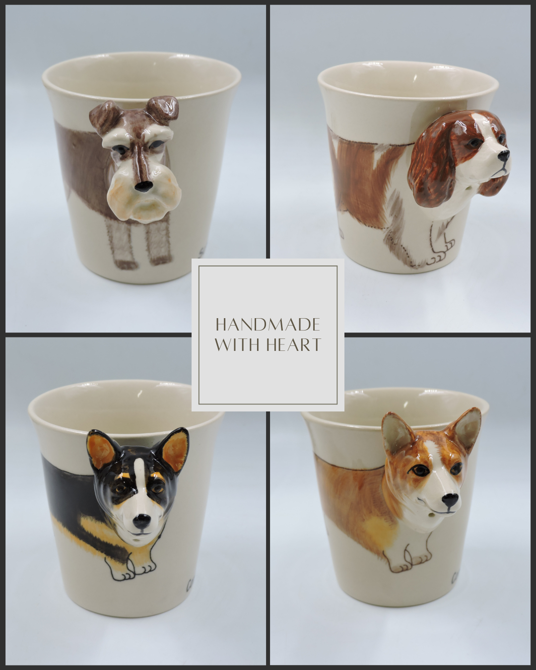 Set of 4 Dog Mugs – Hand-Painted Ceramic Collection
