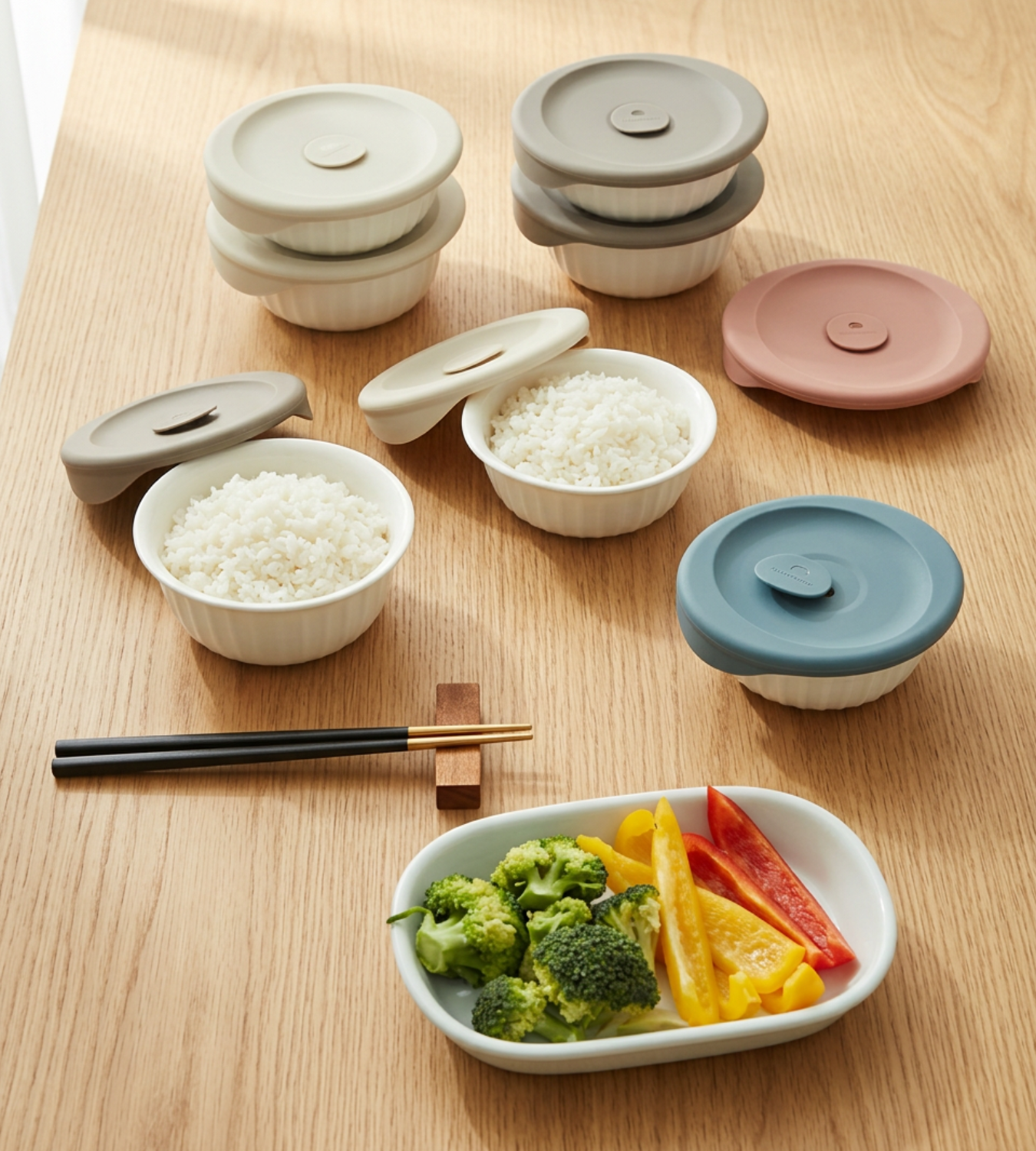 Ceramic Rice Bowl with Steam Vent Lid 355ml 2PCS
