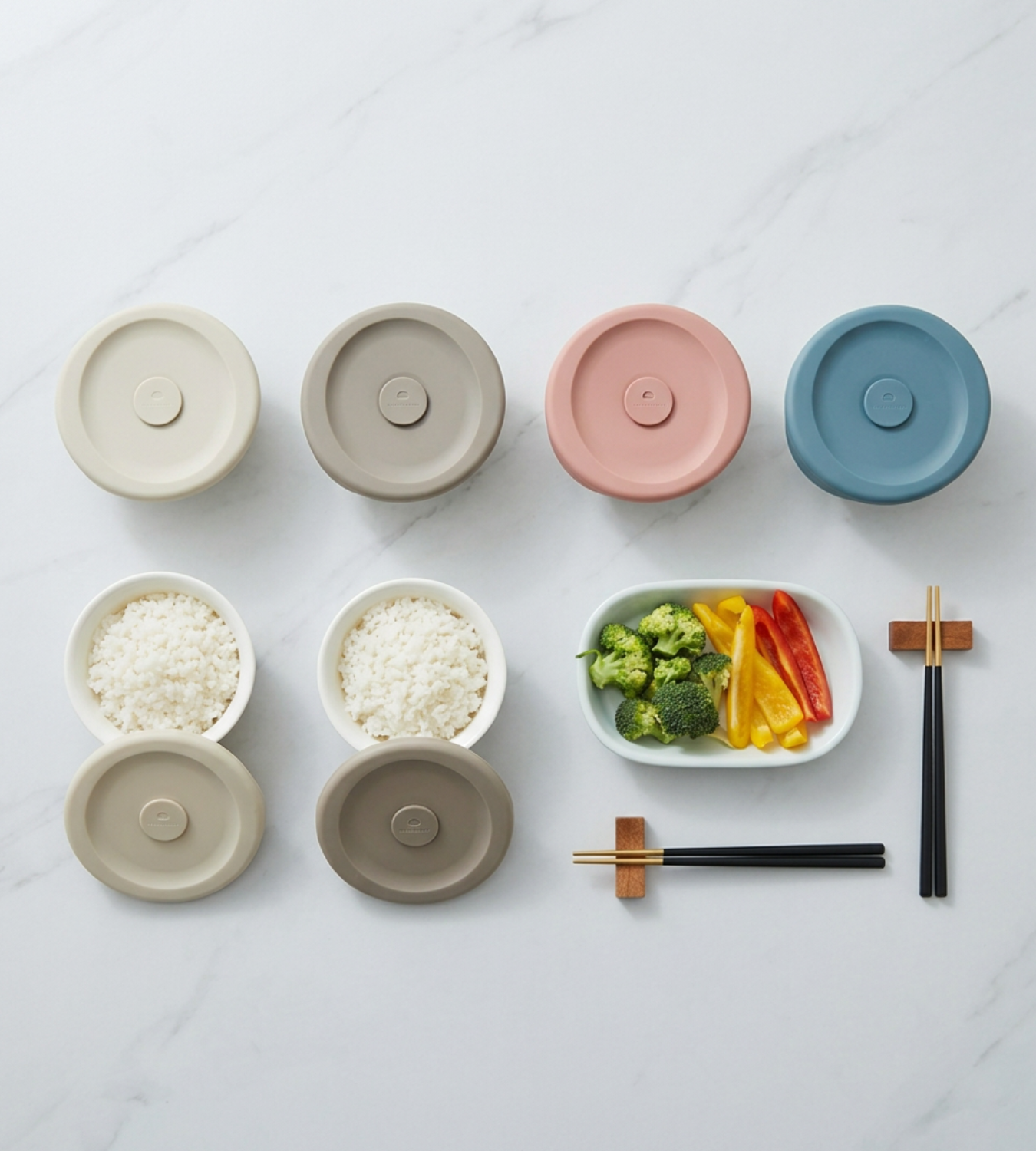 Ceramic Rice Bowl with Steam Vent Lid 355ml 2PCS