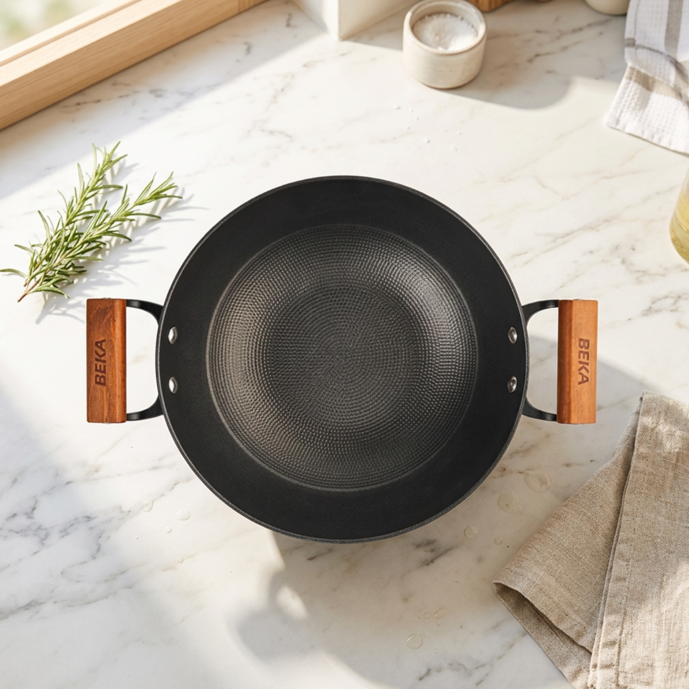BEKA Seasoned Cast Iron Wok Pan 28cm