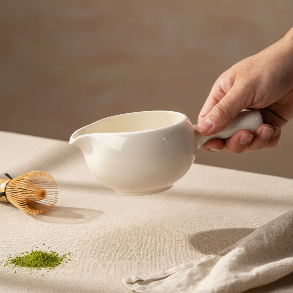 Glossy White Katakuchi Matcha Bowl - 12oz