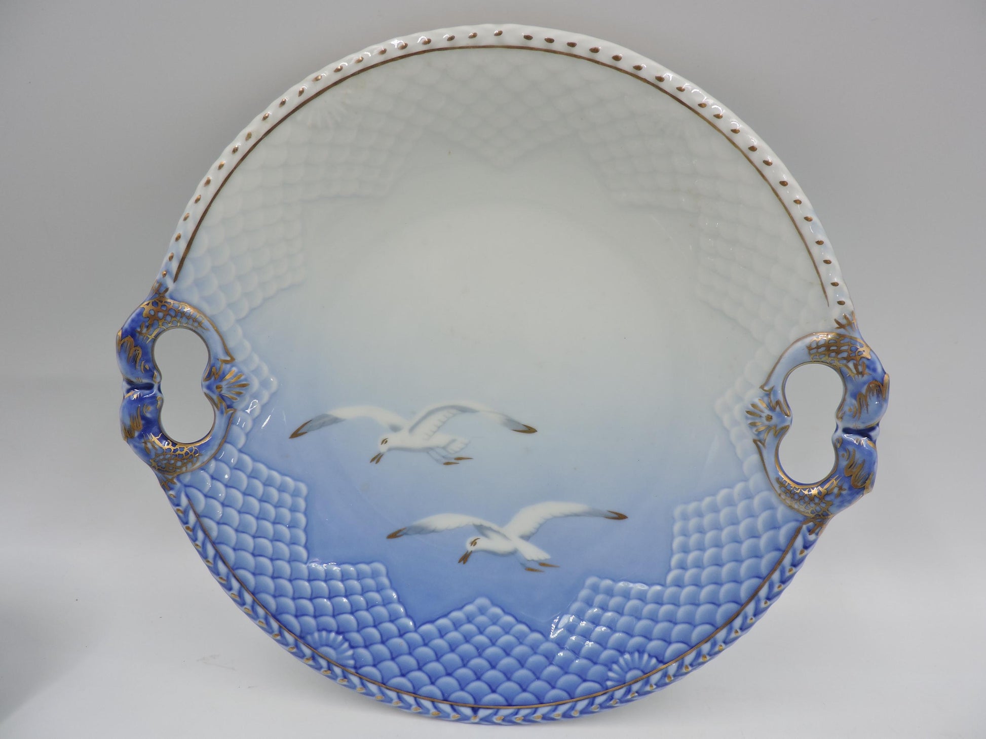 Bing & Grondahl Copenhagen Seagull Gold Rim Cake Plate with Handle