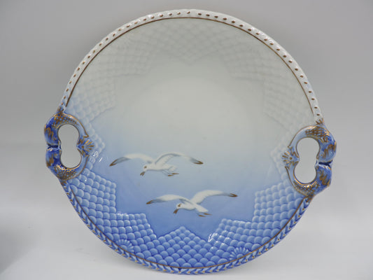 Bing & Grondahl Copenhagen Seagull Gold Rim Cake Plate with Handle