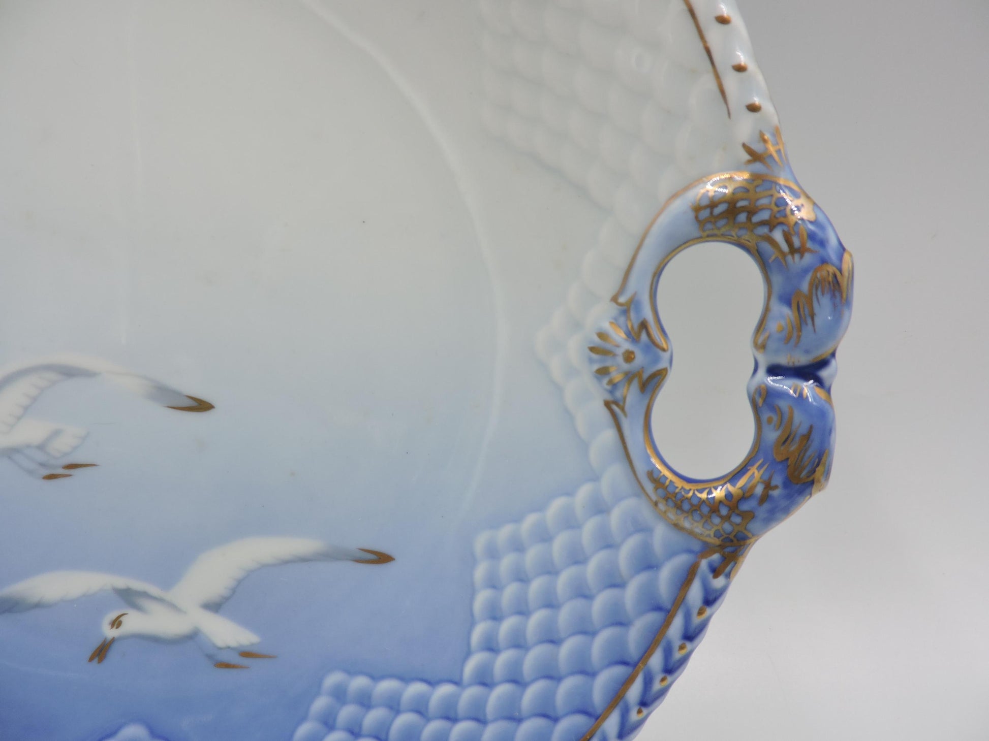 Bing & Grondahl Copenhagen Seagull Gold Rim Cake Plate with Handle