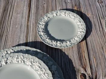 Wedgwood Shell Edge Cream on Grey Dinner Plate
