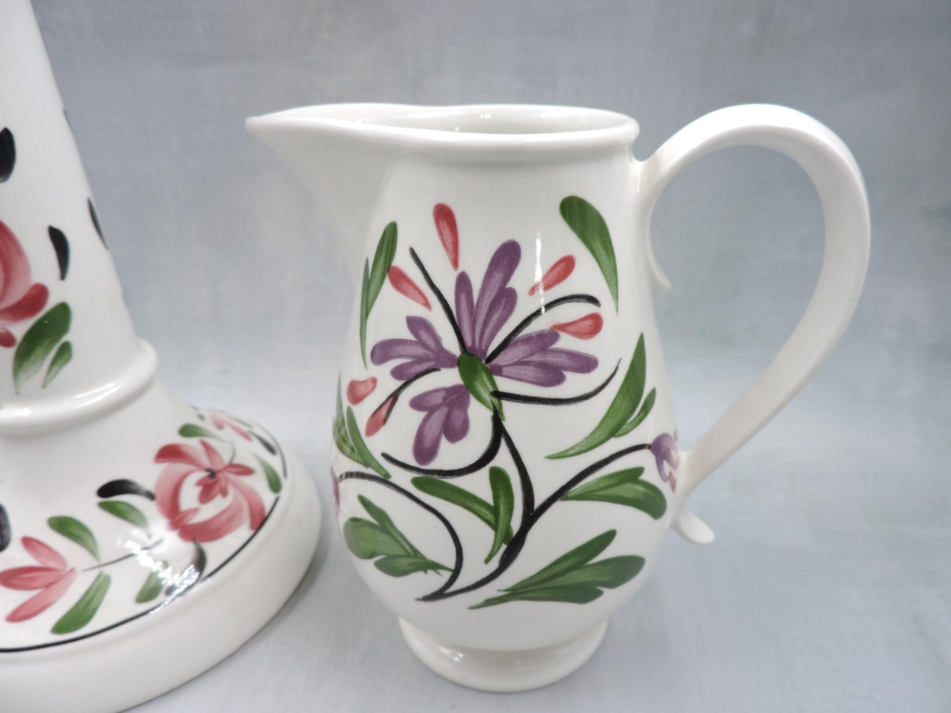 Portmeirion Welsh Dresser Pattern Candle Holder and Jug
