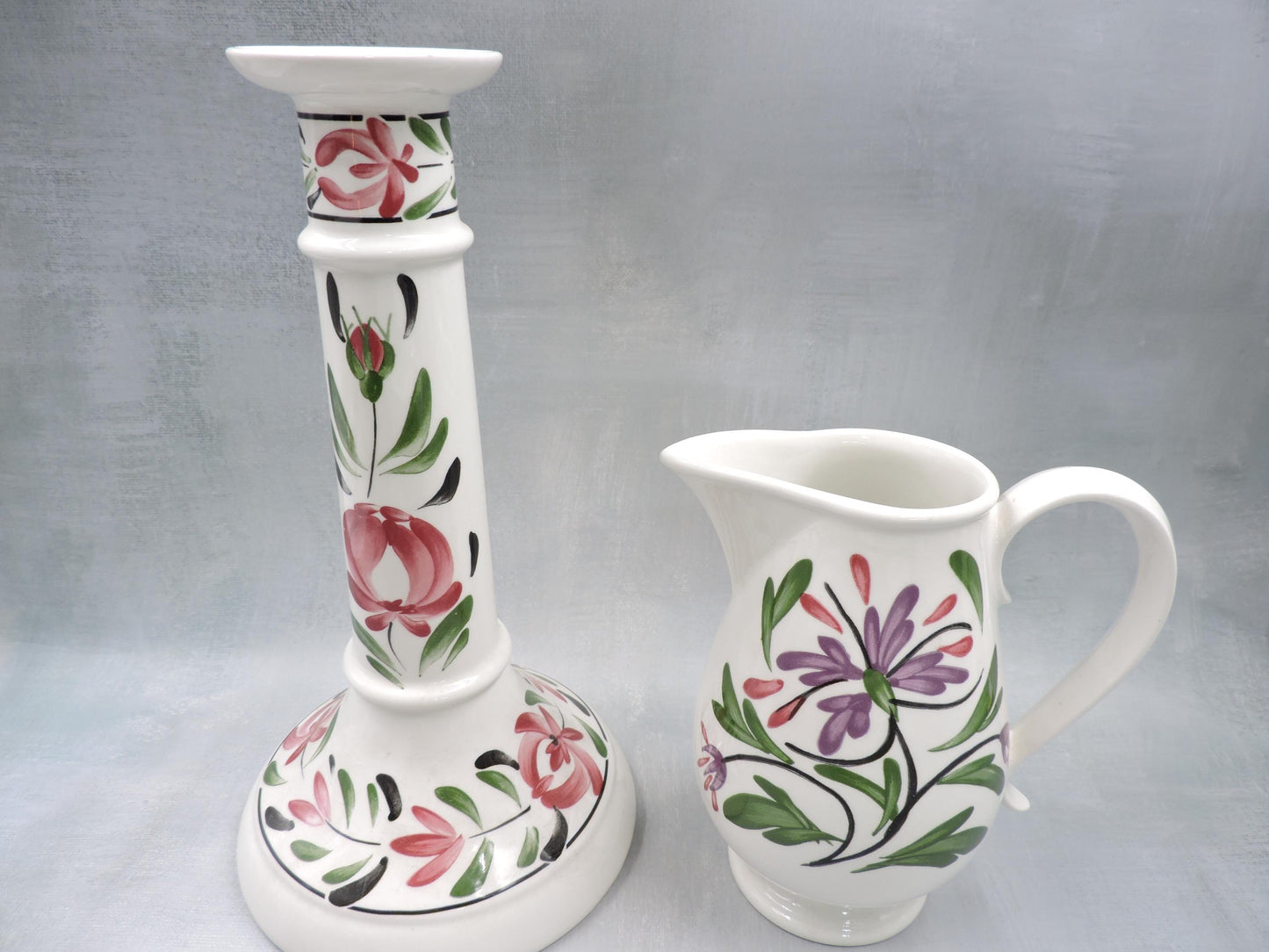 Portmeirion Welsh Dresser Pattern Candle Holder and Jug