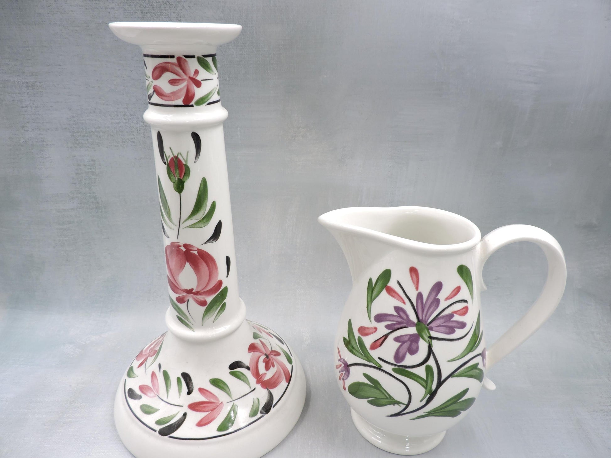 Portmeirion Welsh Dresser Pattern Candle Holder and Jug