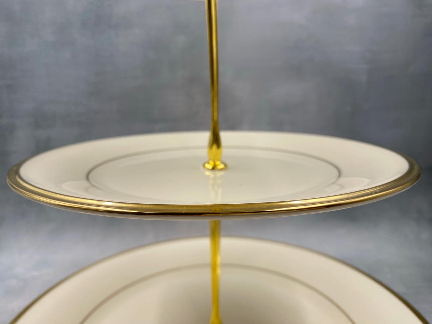 Lenox Eternal 3 tired serving tray and Tea Cup/Saucer for 6 Person