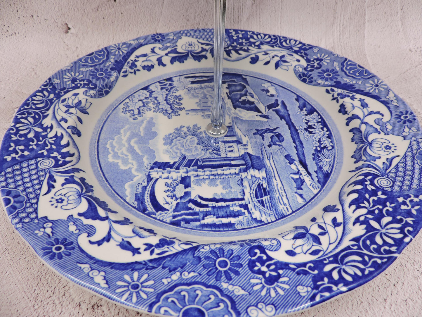Spode Blue Italian 2 tier cake stand (England) #1484