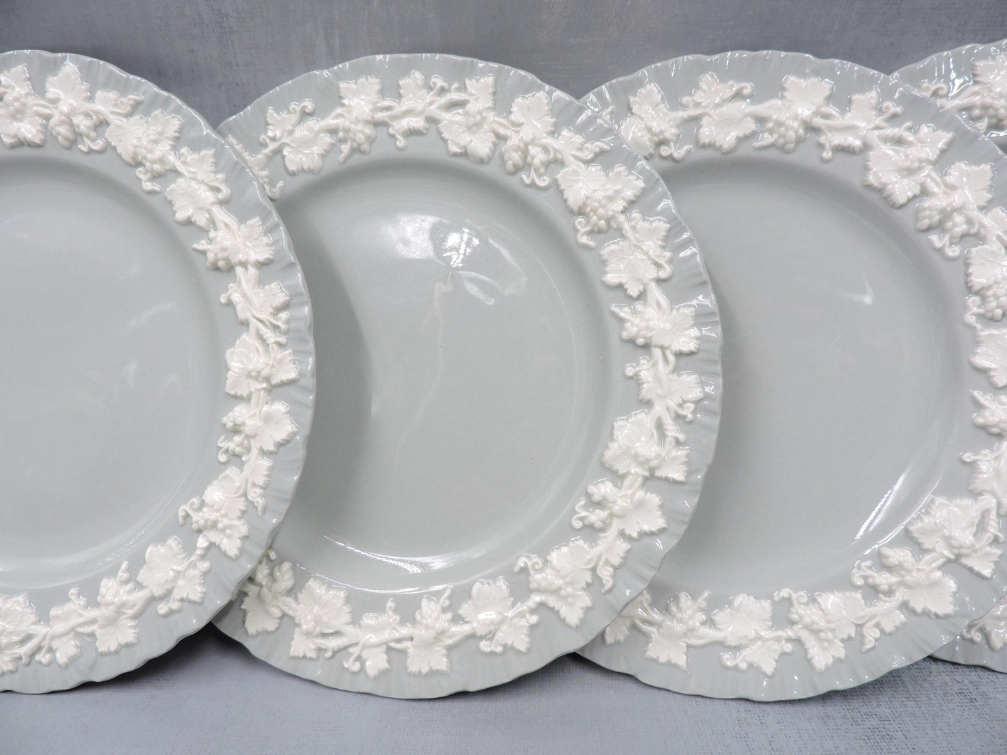Wedgwood Queens ware Grey Shell Edge Bread Plate set of 4