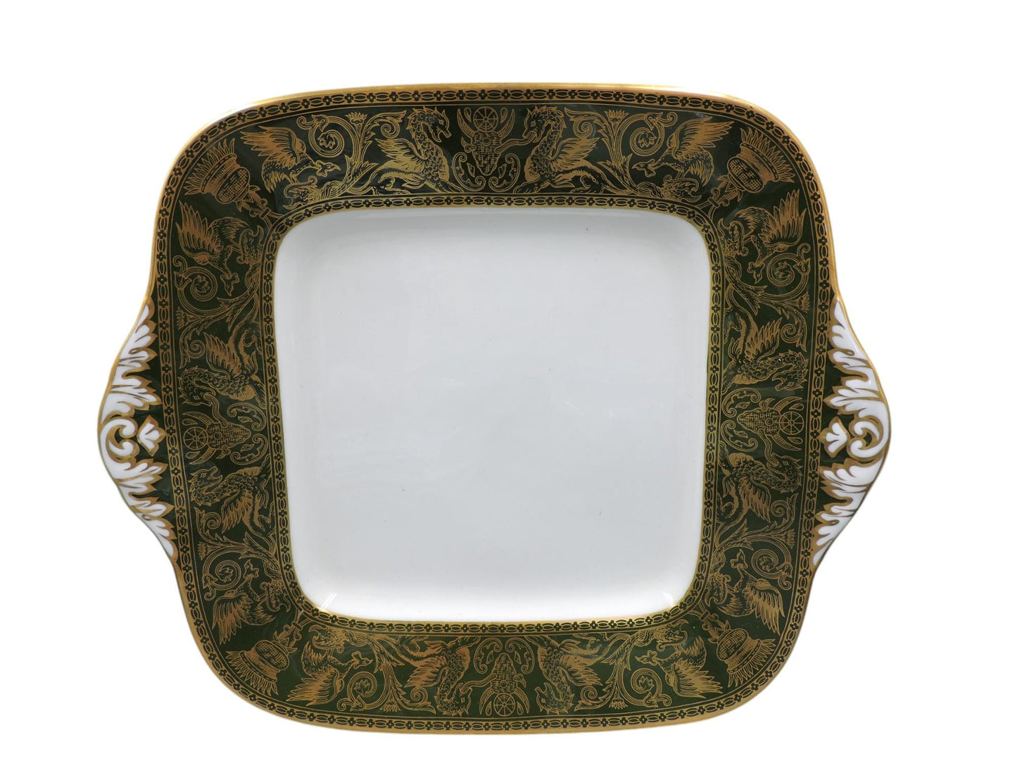 Wedgwood Florentine Green Gold W4170 Square Handled Cake Plate
