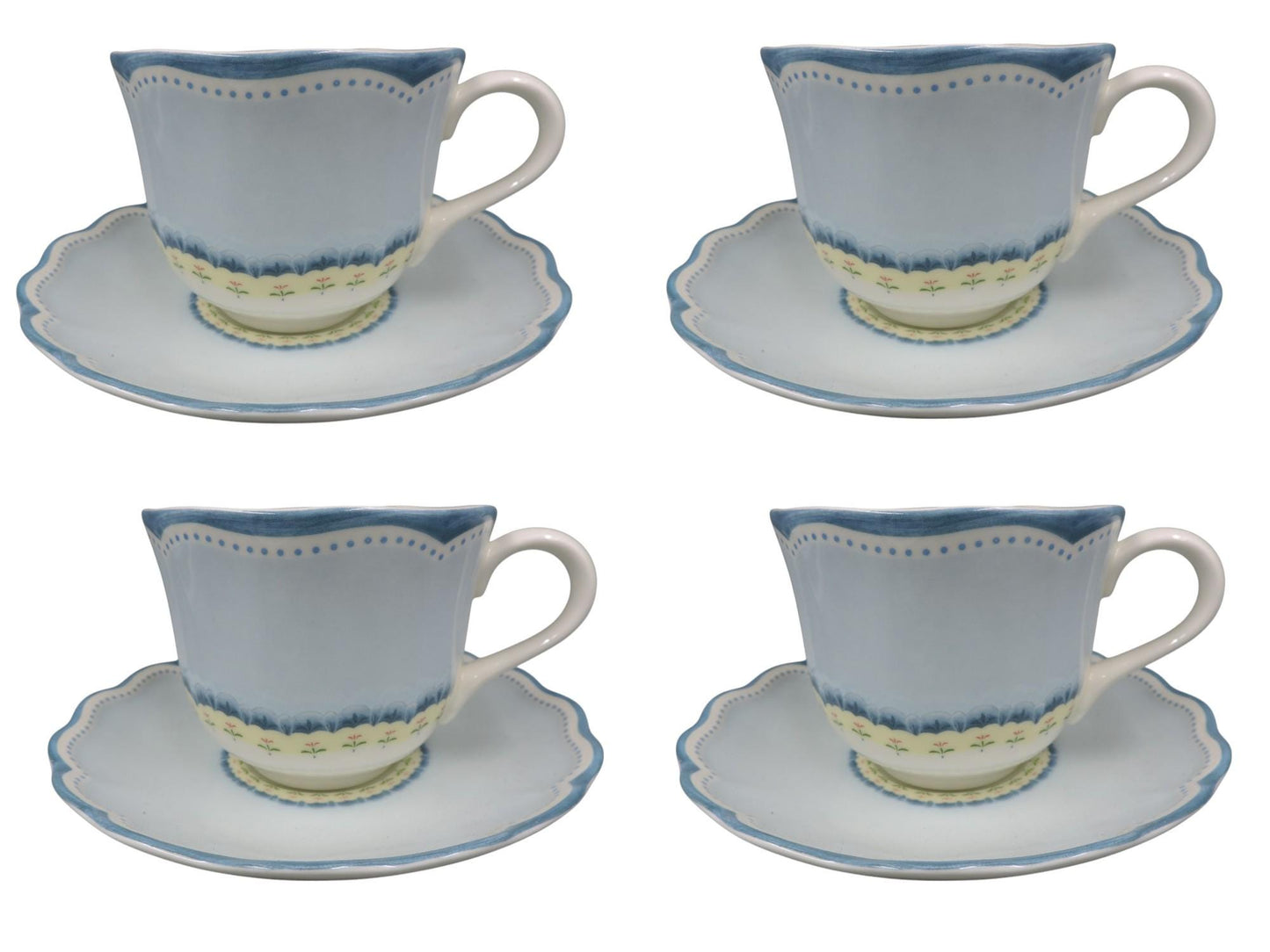 Lenox Provençal Garden Sky Breakfast Cup and Saucer Set Set of 4