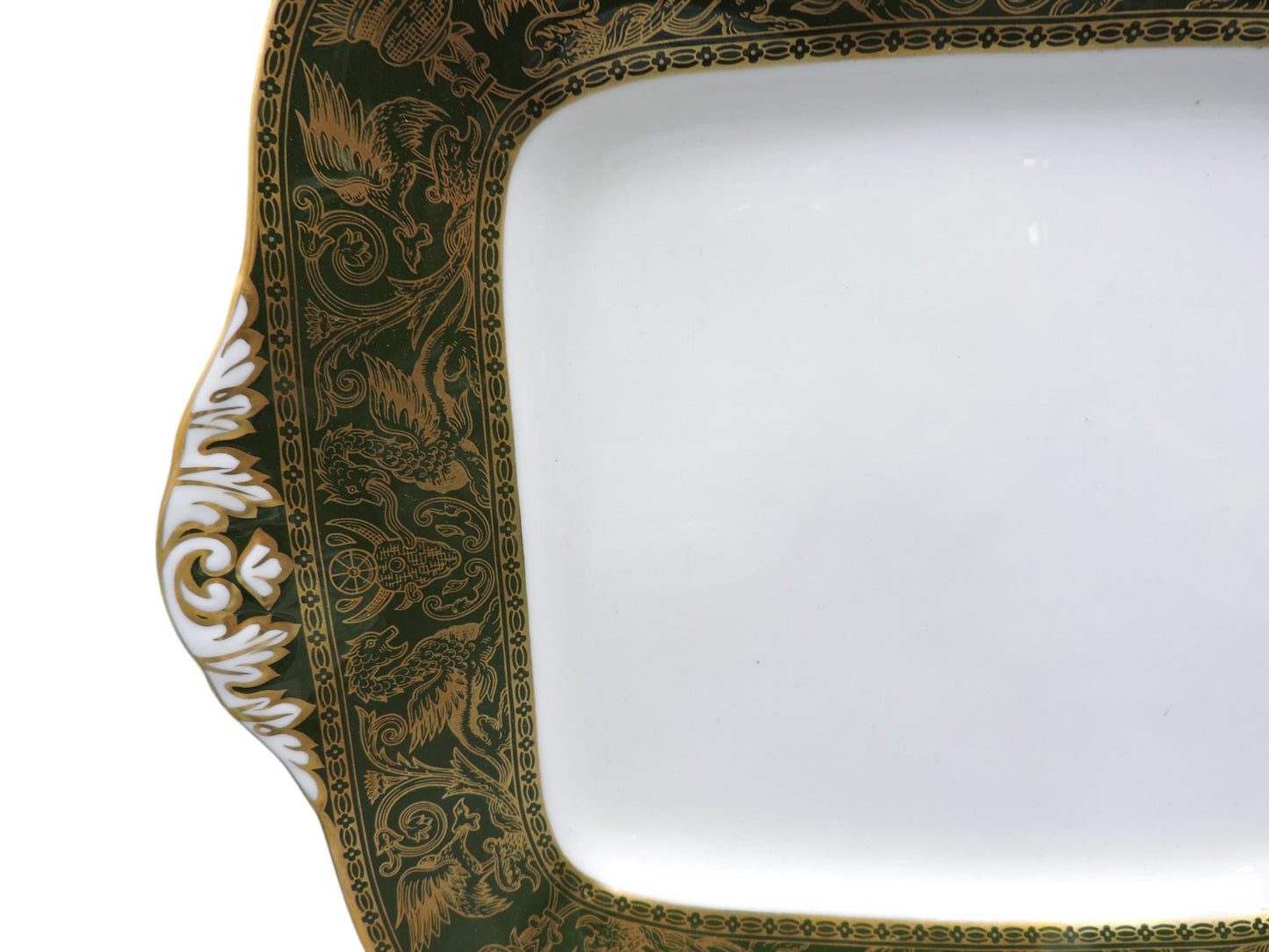 Wedgwood Florentine Green Gold W4170 Square Handled Cake Plate
