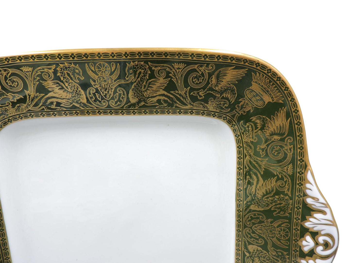 Wedgwood Florentine Green Gold W4170 Square Handled Cake Plate