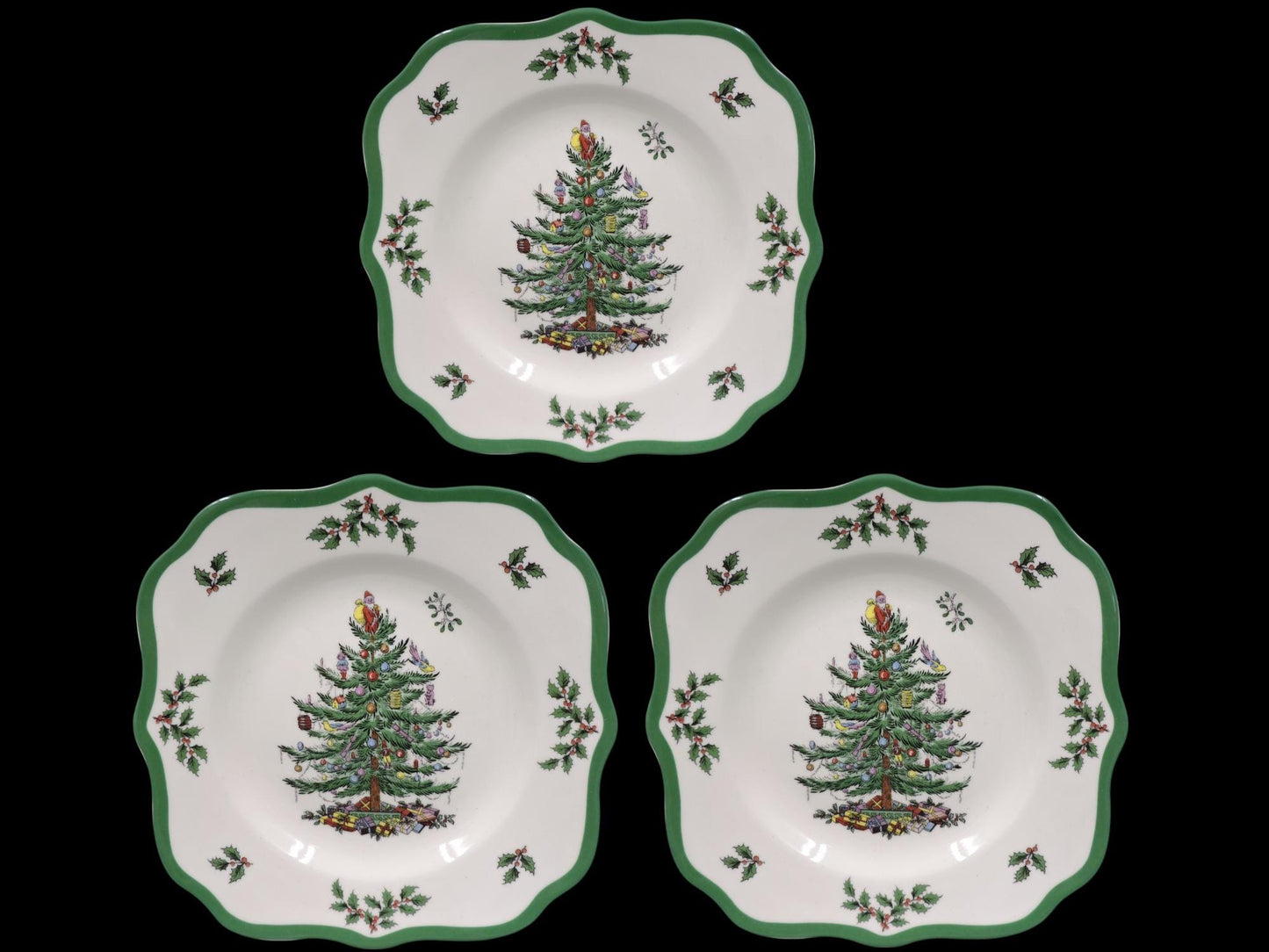 Spode Christmas Tree 9 Inch Scalloped Salad Plate Set of 3
