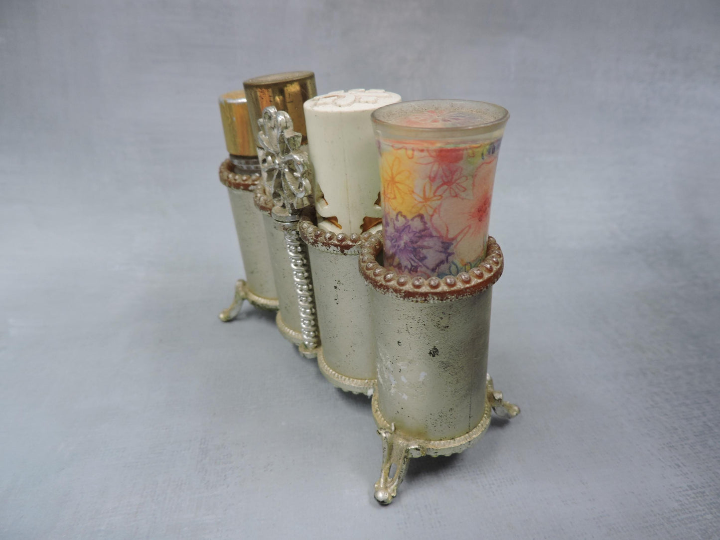 Vintage lipstick and perfume holder